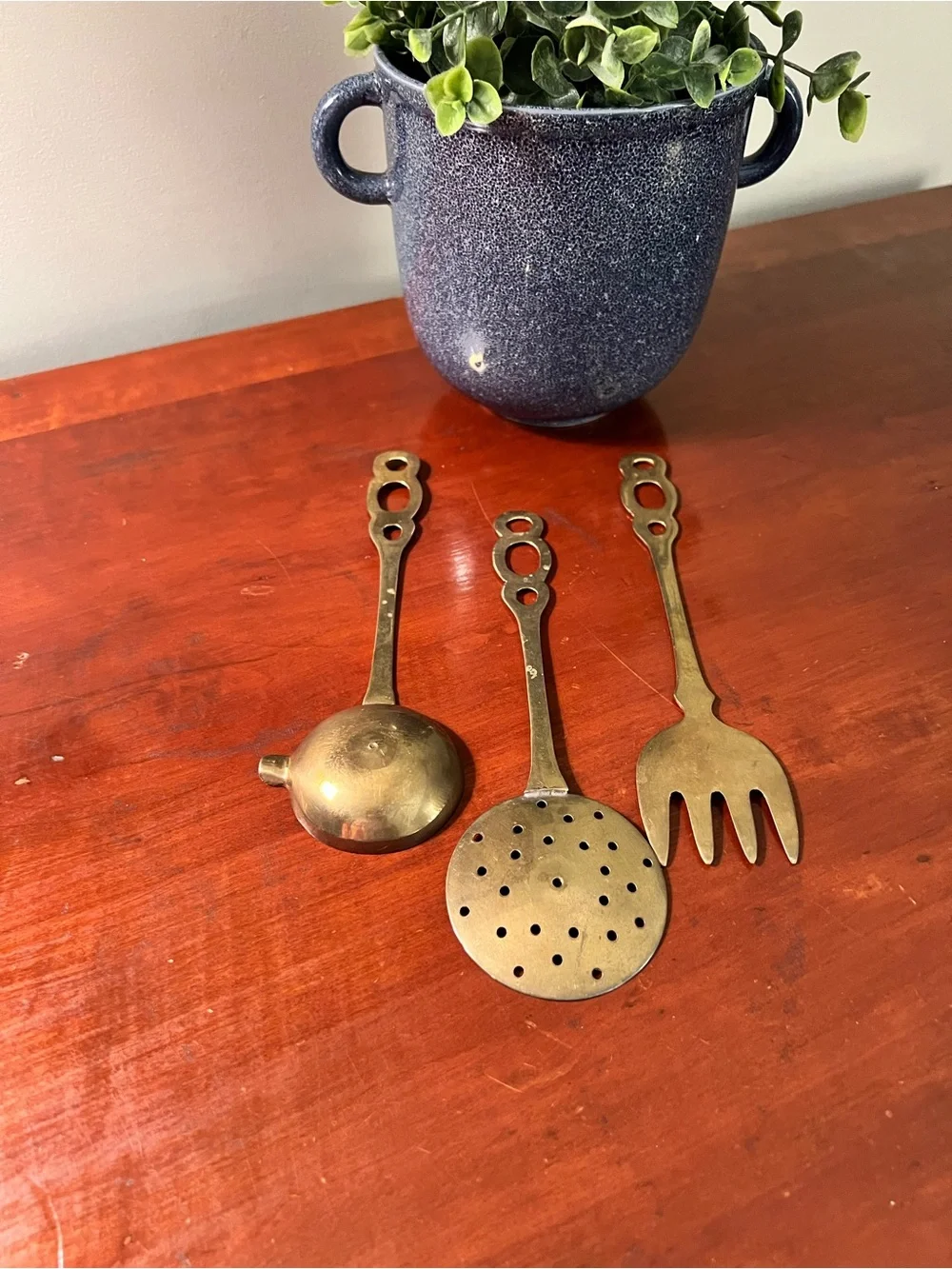 Vintage Brass Kitchen Serving Utensils - Set of 3